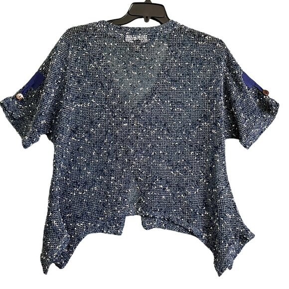 Kaktus Womens Open Weave Blue  Cream Button Down V Neck Top Size Large - Picture 6 of 8